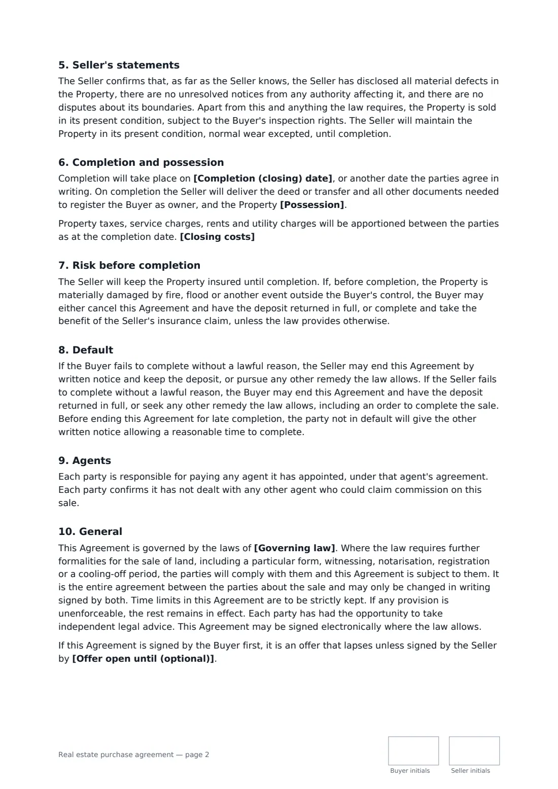 Real estate purchase agreement — page 2 of 3