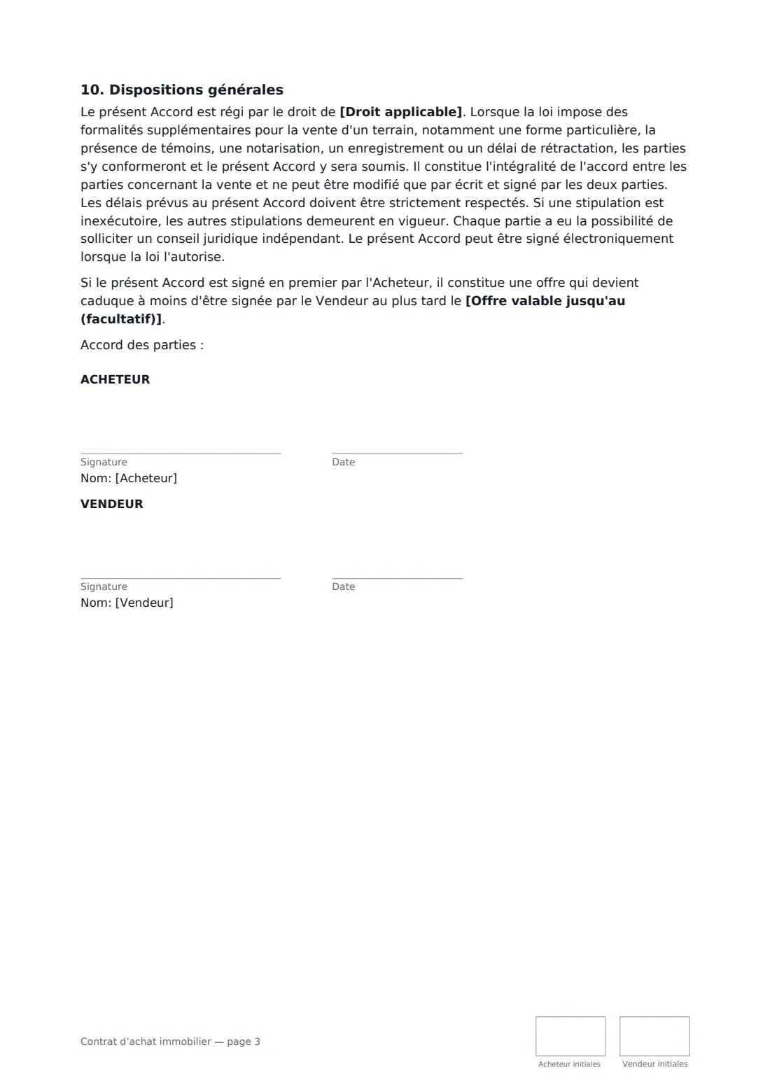 Contrat d’achat immobilier — page 3 sur 3