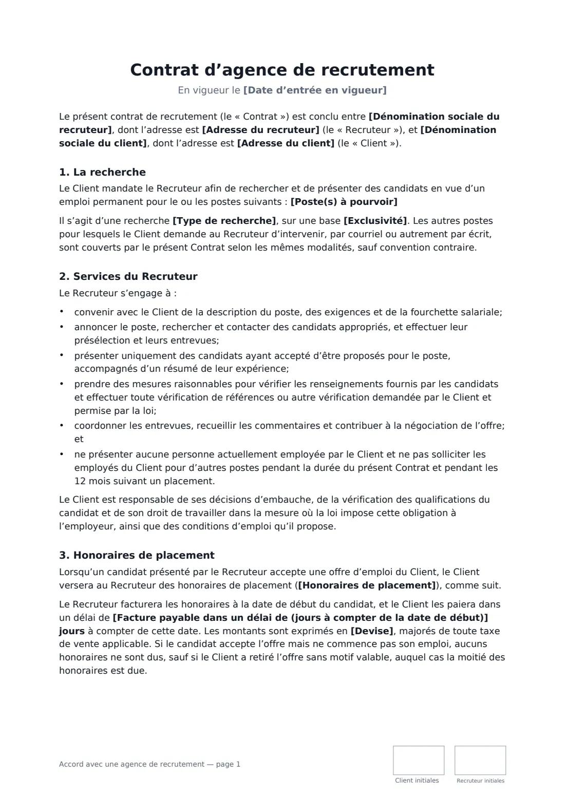 Accord avec une agence de recrutement — page 1 sur 3