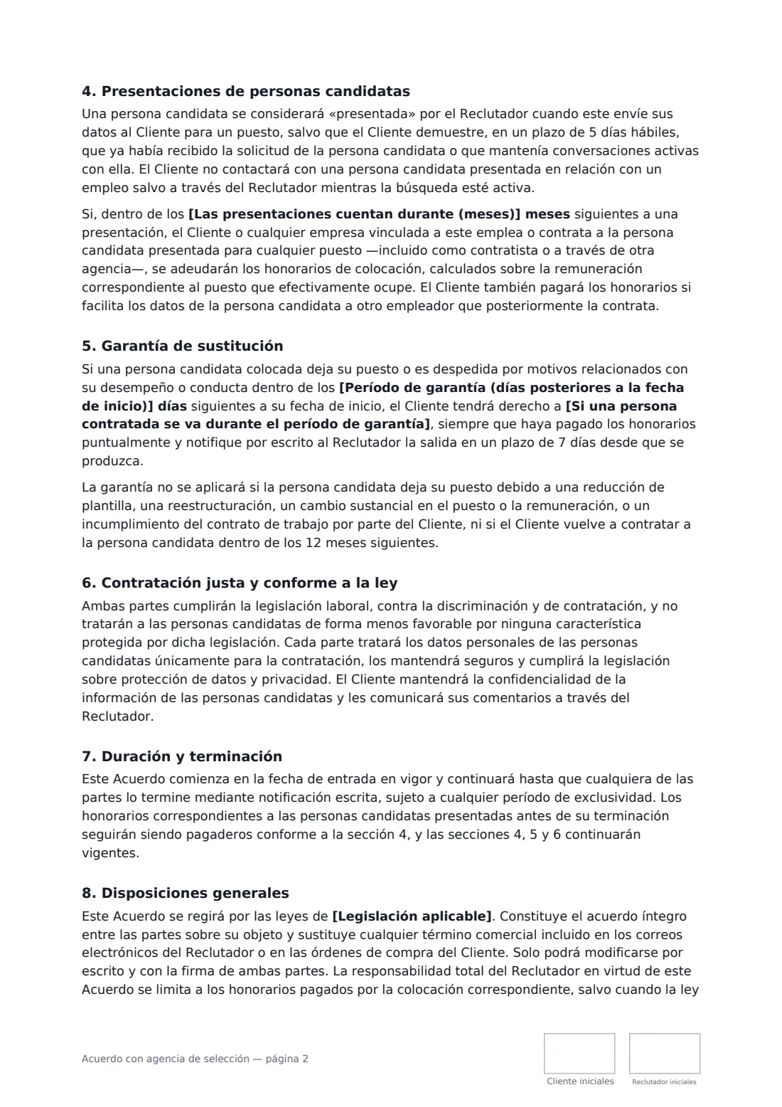 Acuerdo con agencia de selección: página 2 de 3