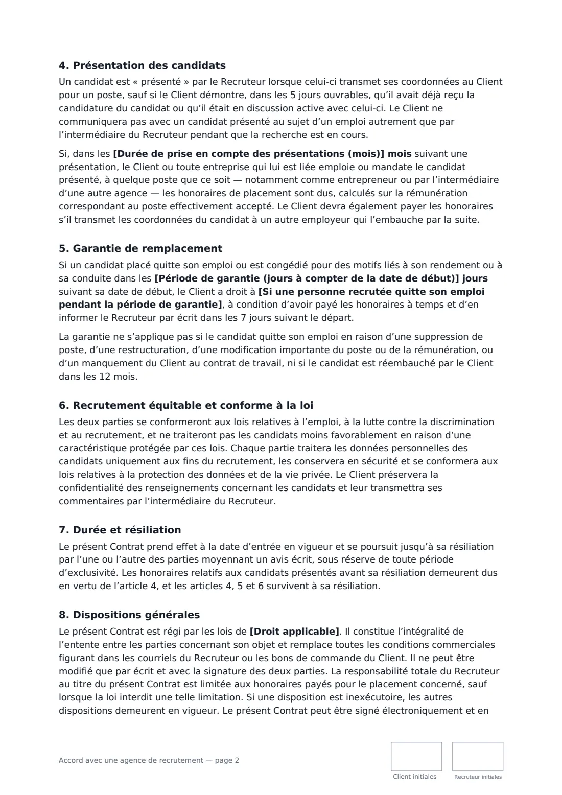 Accord avec une agence de recrutement — page 2 sur 3