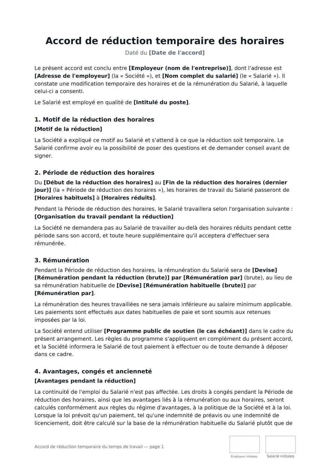 Accord de réduction temporaire du temps de travail — page 1 sur 3