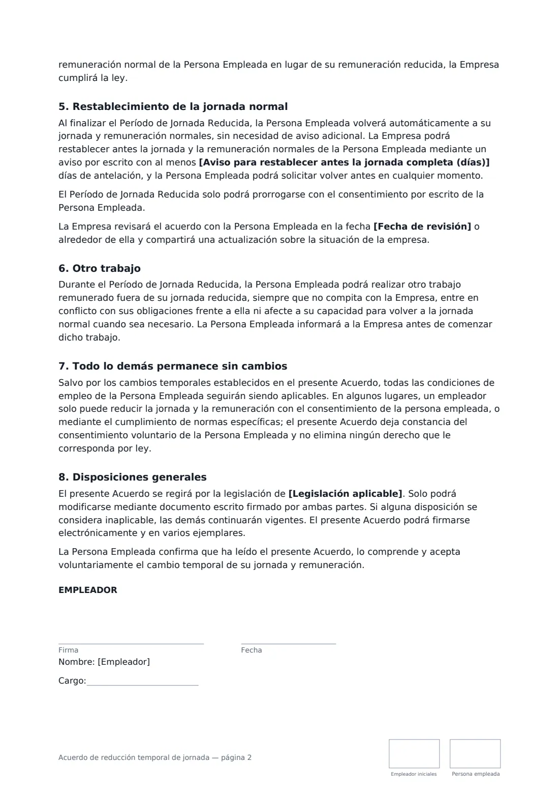Acuerdo de reducción temporal de jornada: página 2 de 3