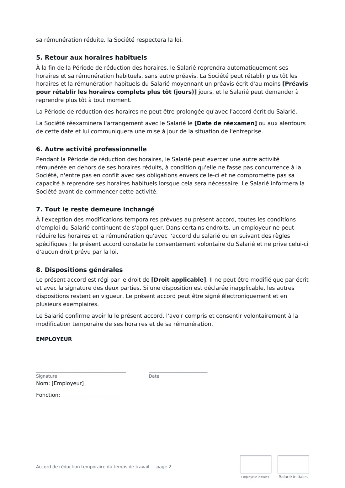 Accord de réduction temporaire du temps de travail — page 2 sur 3