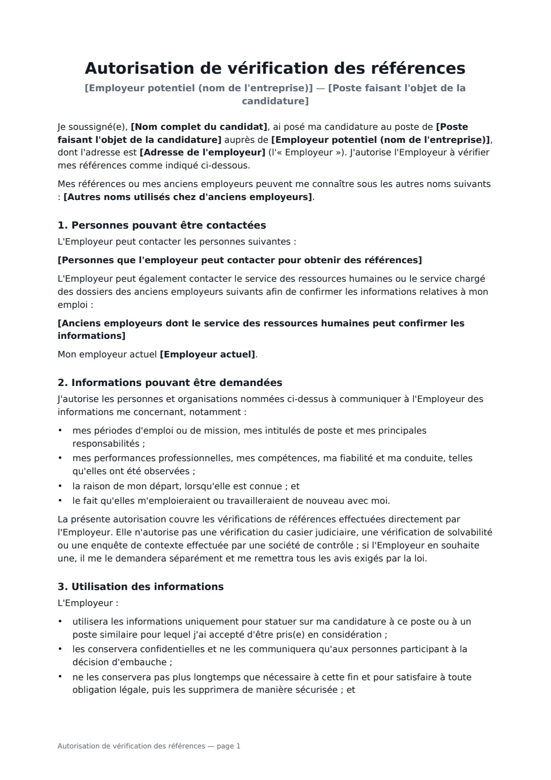 Autorisation de vérification des références — page 1 sur 2