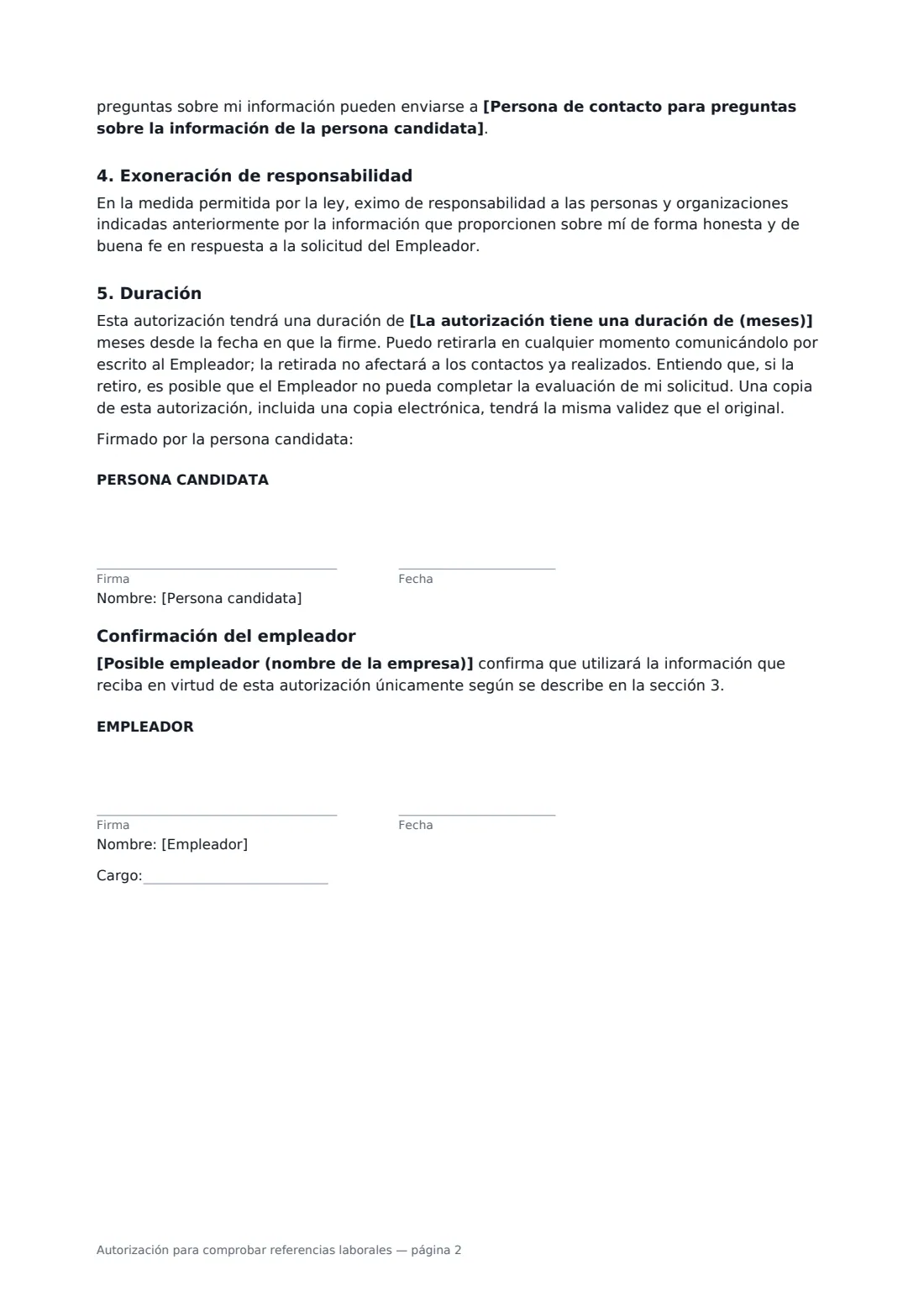 Autorización para comprobar referencias laborales: página 2 de 2