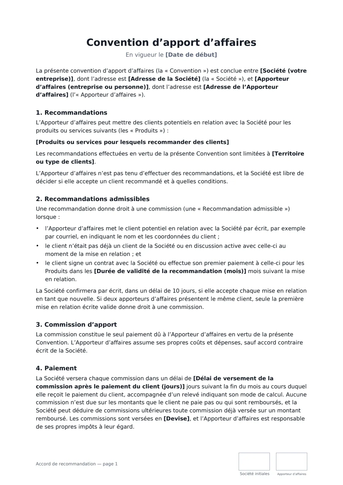Accord de recommandation — page 1 sur 3