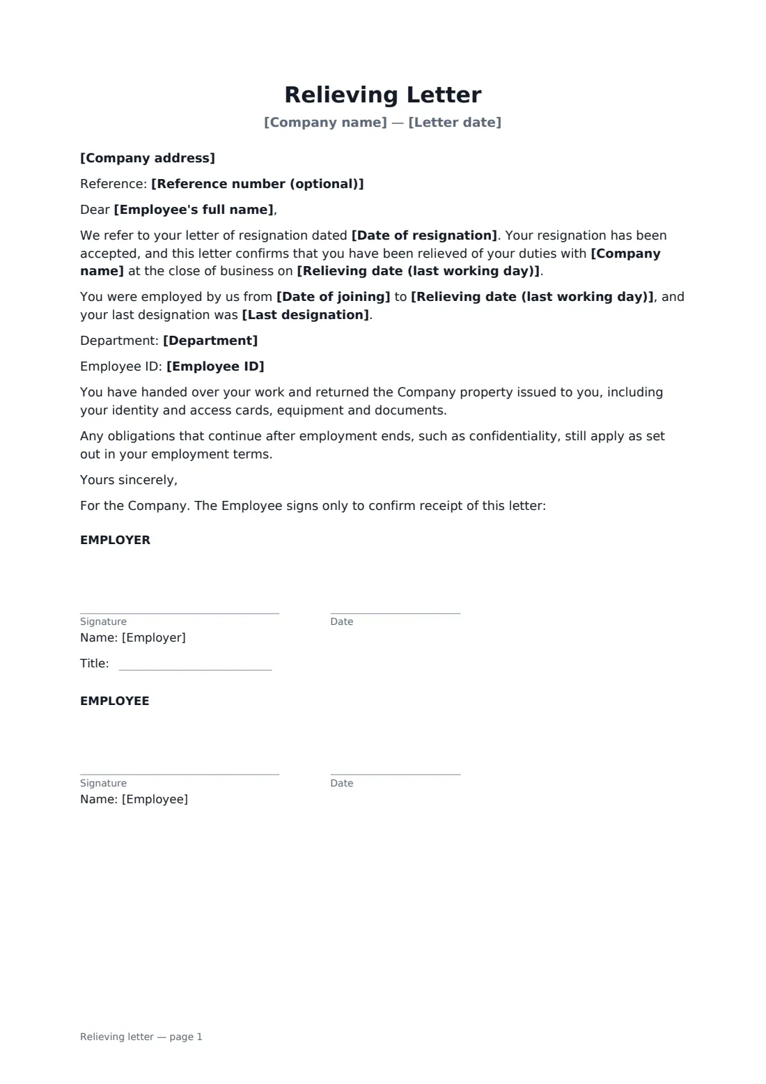 Relieving letter — page 1 of 1