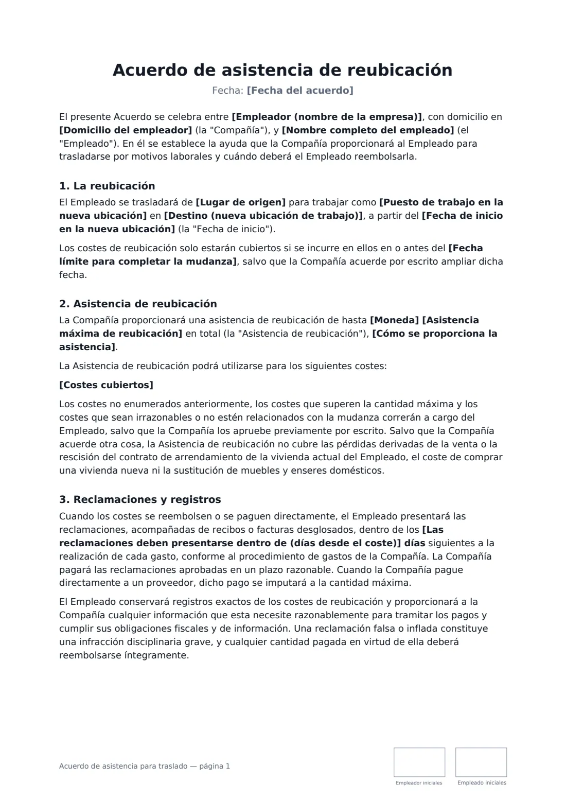 Acuerdo de asistencia para traslado: página 1 de 3