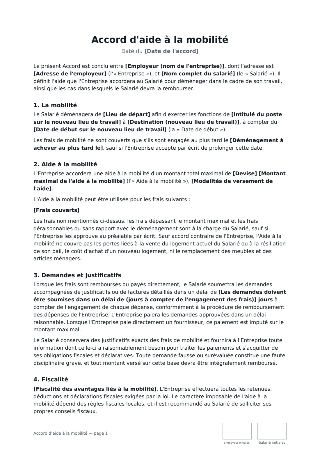 Accord d’aide à la mobilité — page 1 sur 3