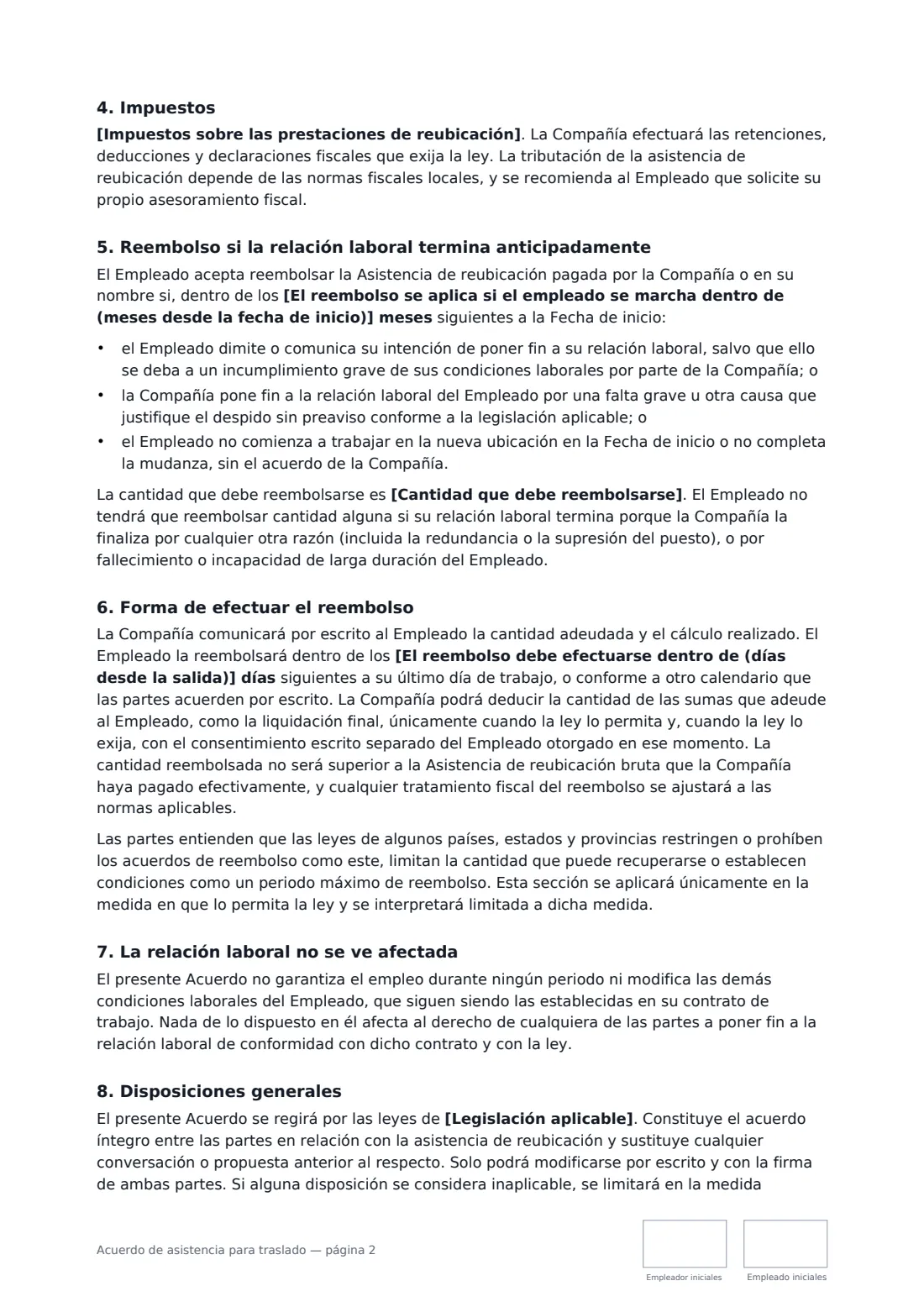 Acuerdo de asistencia para traslado: página 2 de 3