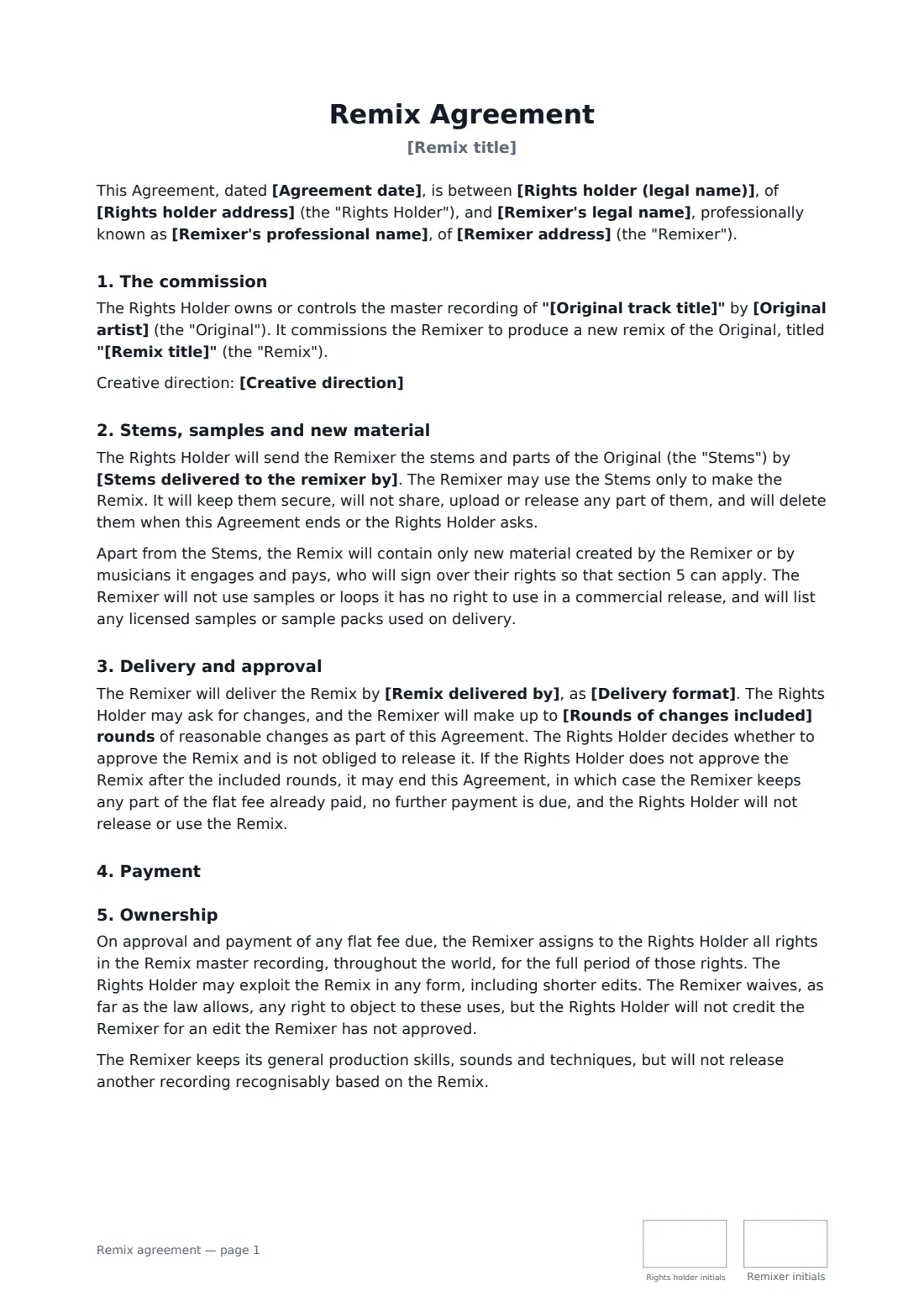 Remix agreement — page 1 of 2