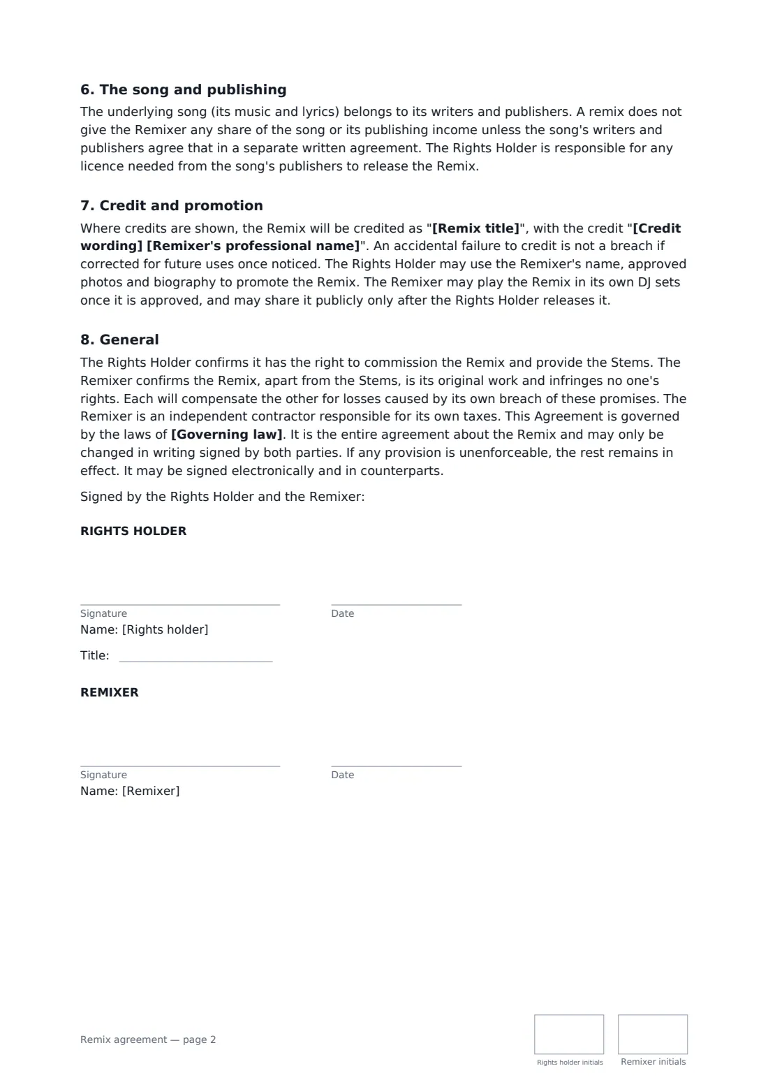 Remix agreement — page 2 of 2