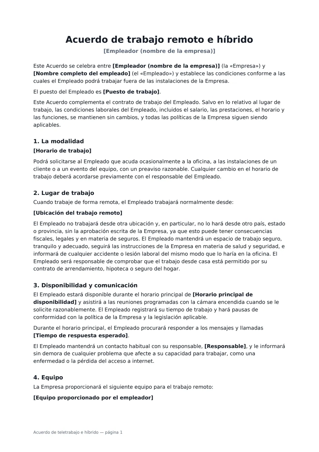 Acuerdo de teletrabajo e híbrido: página 1 de 3