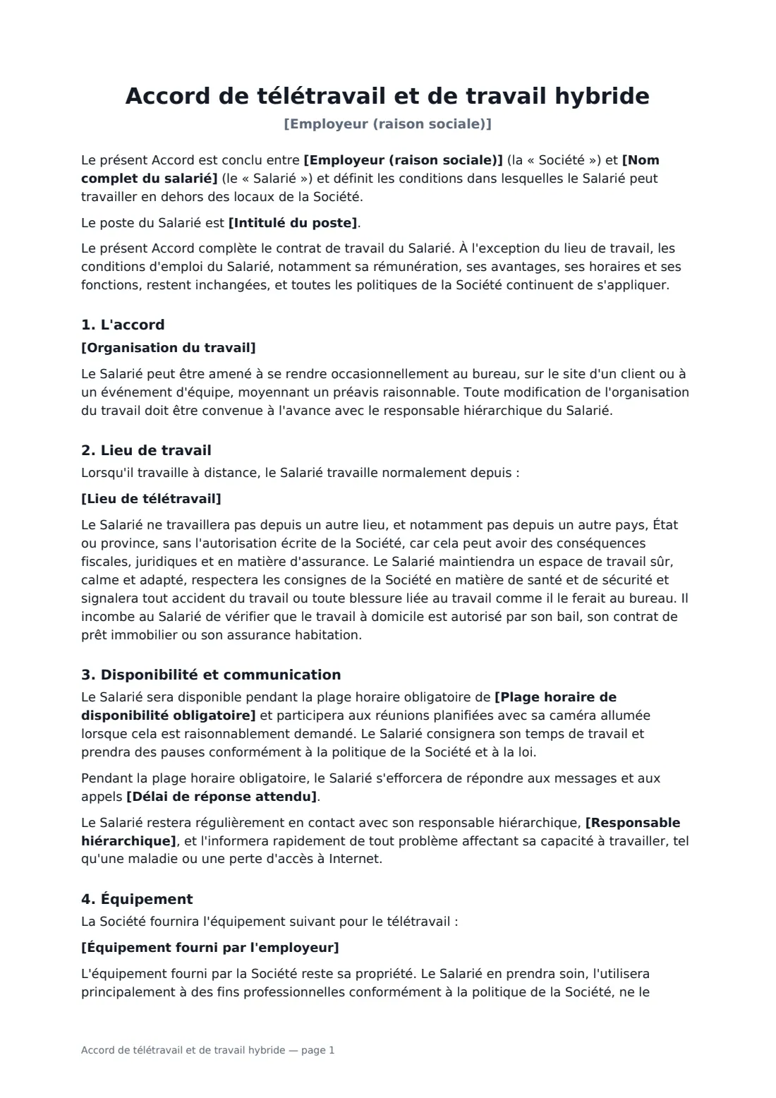 Accord de télétravail et de travail hybride — page 1 sur 3