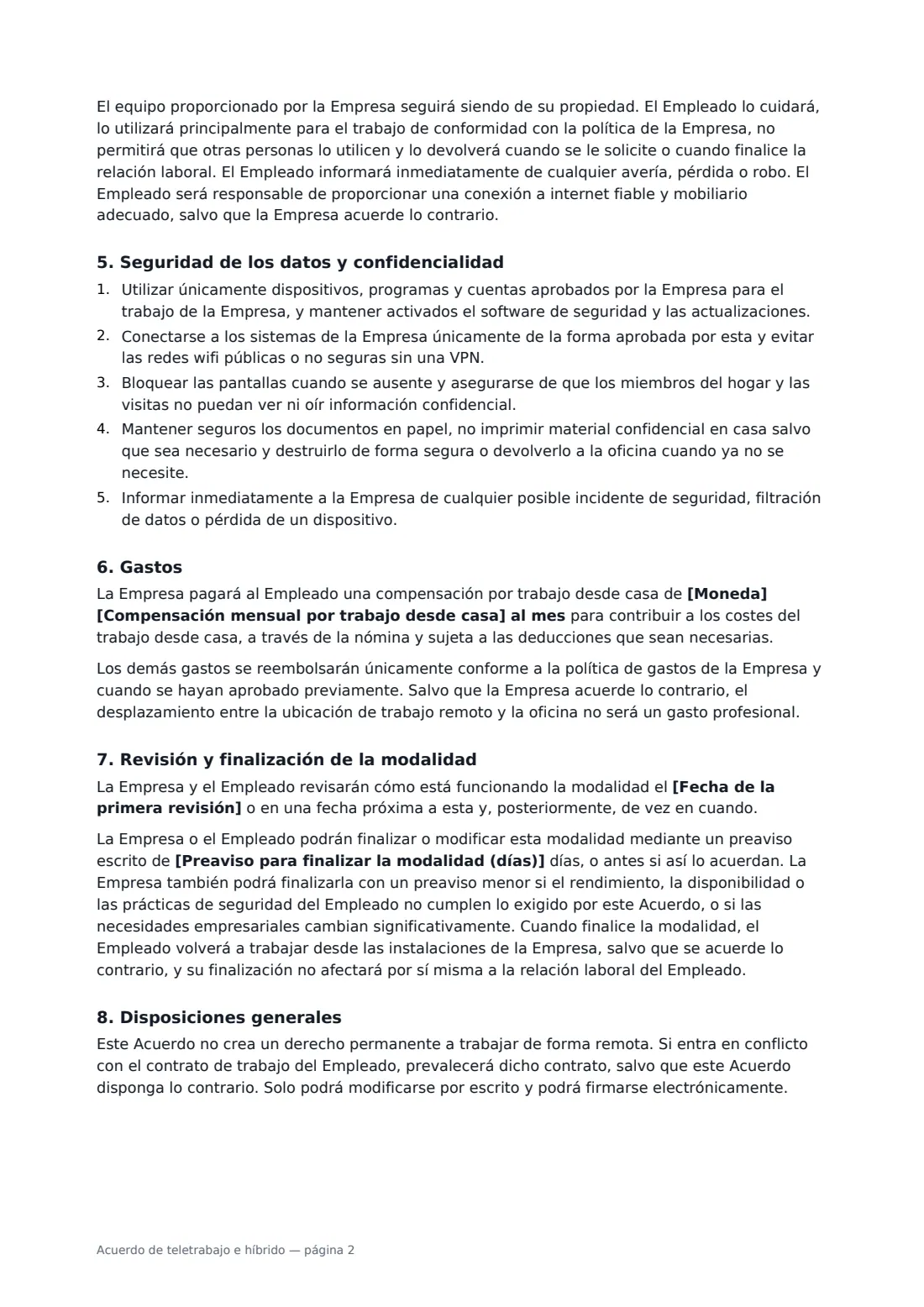 Acuerdo de teletrabajo e híbrido: página 2 de 3