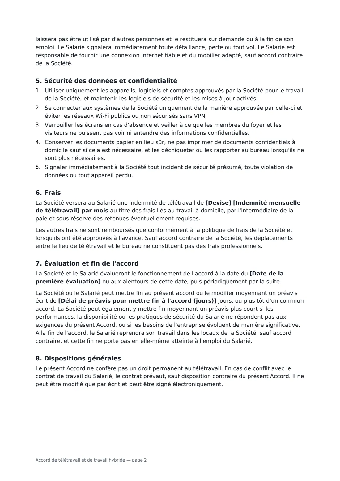 Accord de télétravail et de travail hybride — page 2 sur 3