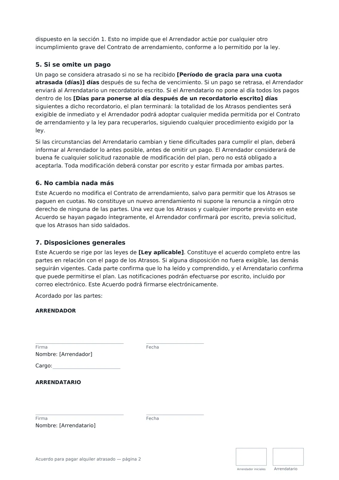 Acuerdo para pagar alquiler atrasado: página 2 de 2