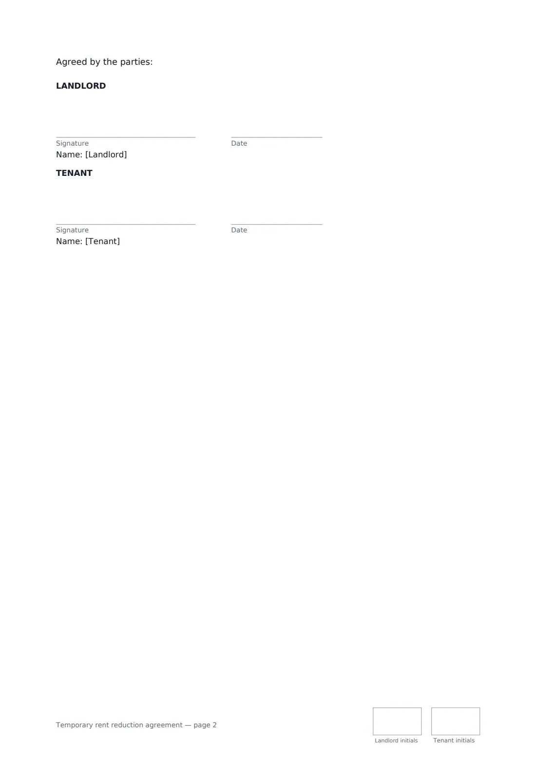 Temporary rent reduction agreement — page 2 of 2