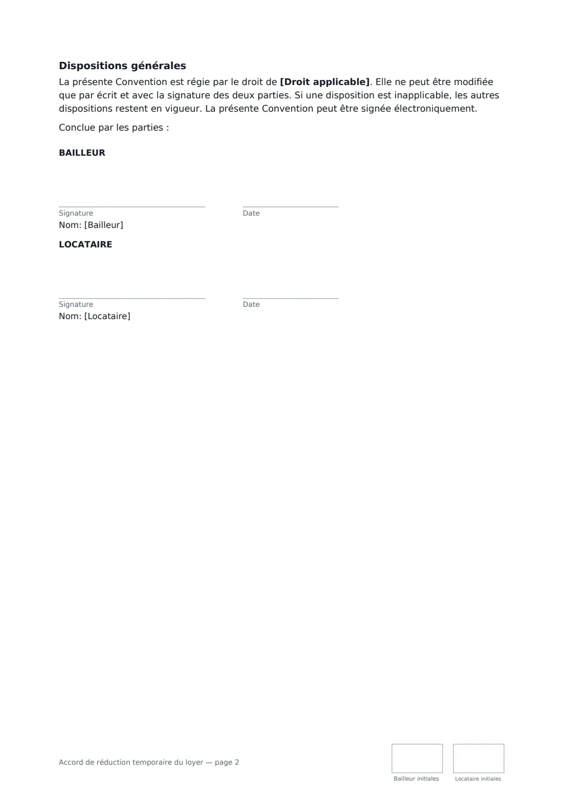 Accord de réduction temporaire du loyer — page 2 sur 2