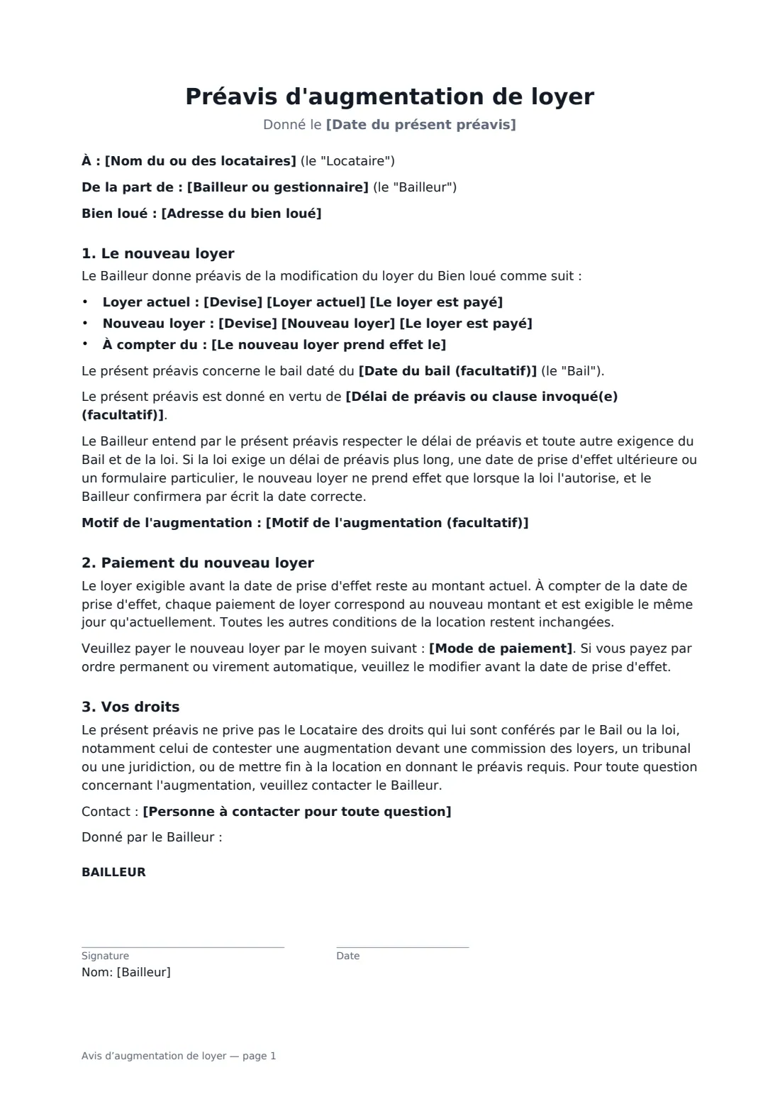Avis d’augmentation de loyer — page 1 sur 2