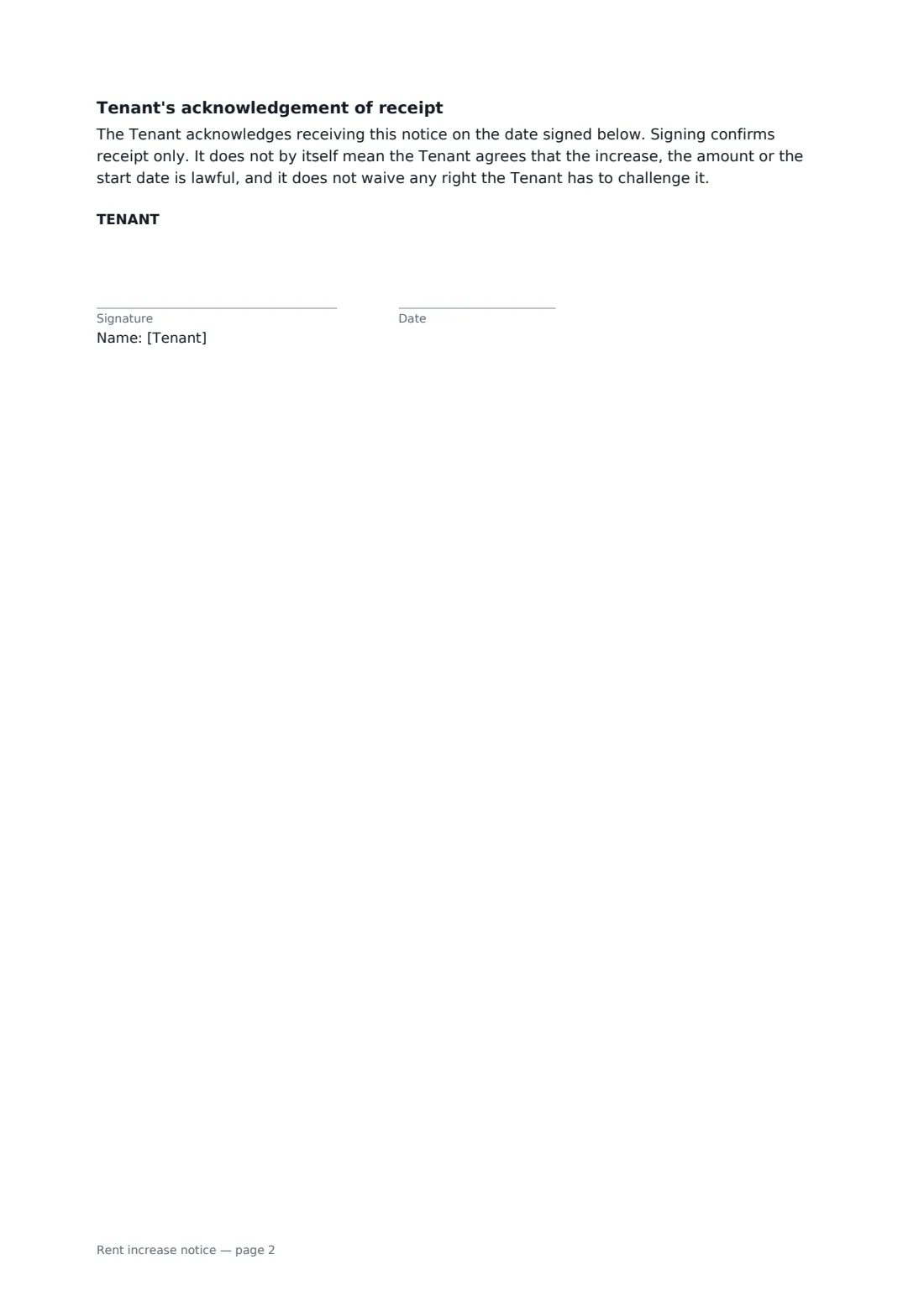 Rent increase notice — page 2 of 2