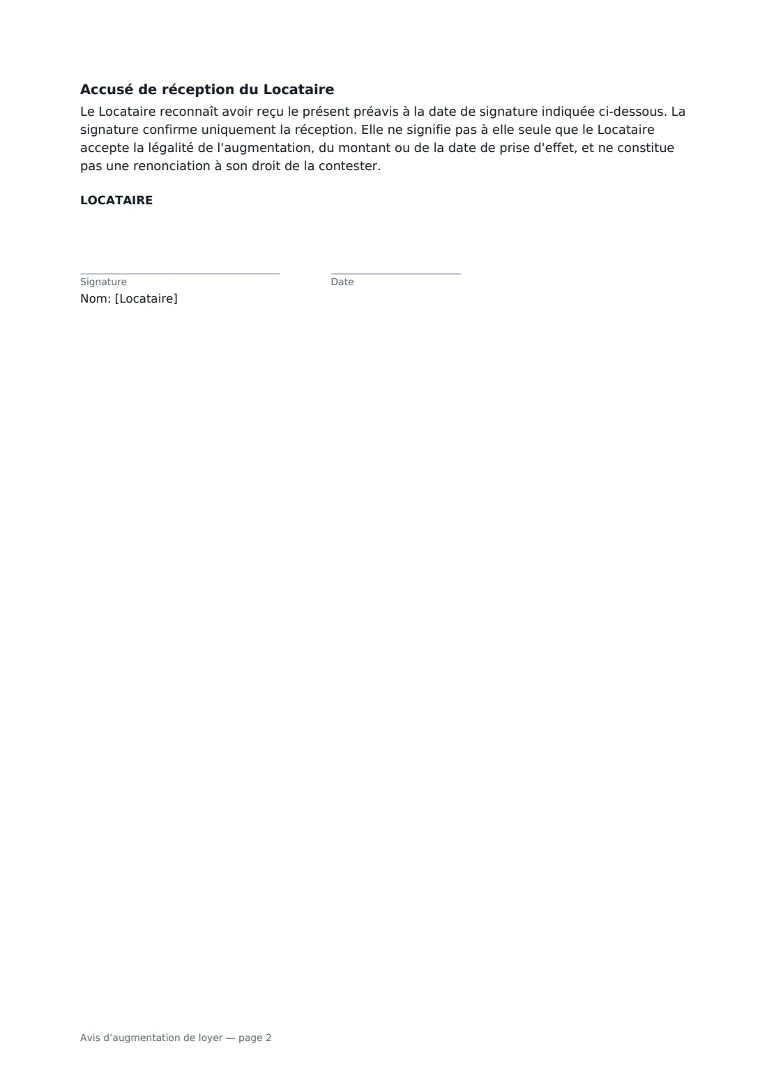 Avis d’augmentation de loyer — page 2 sur 2