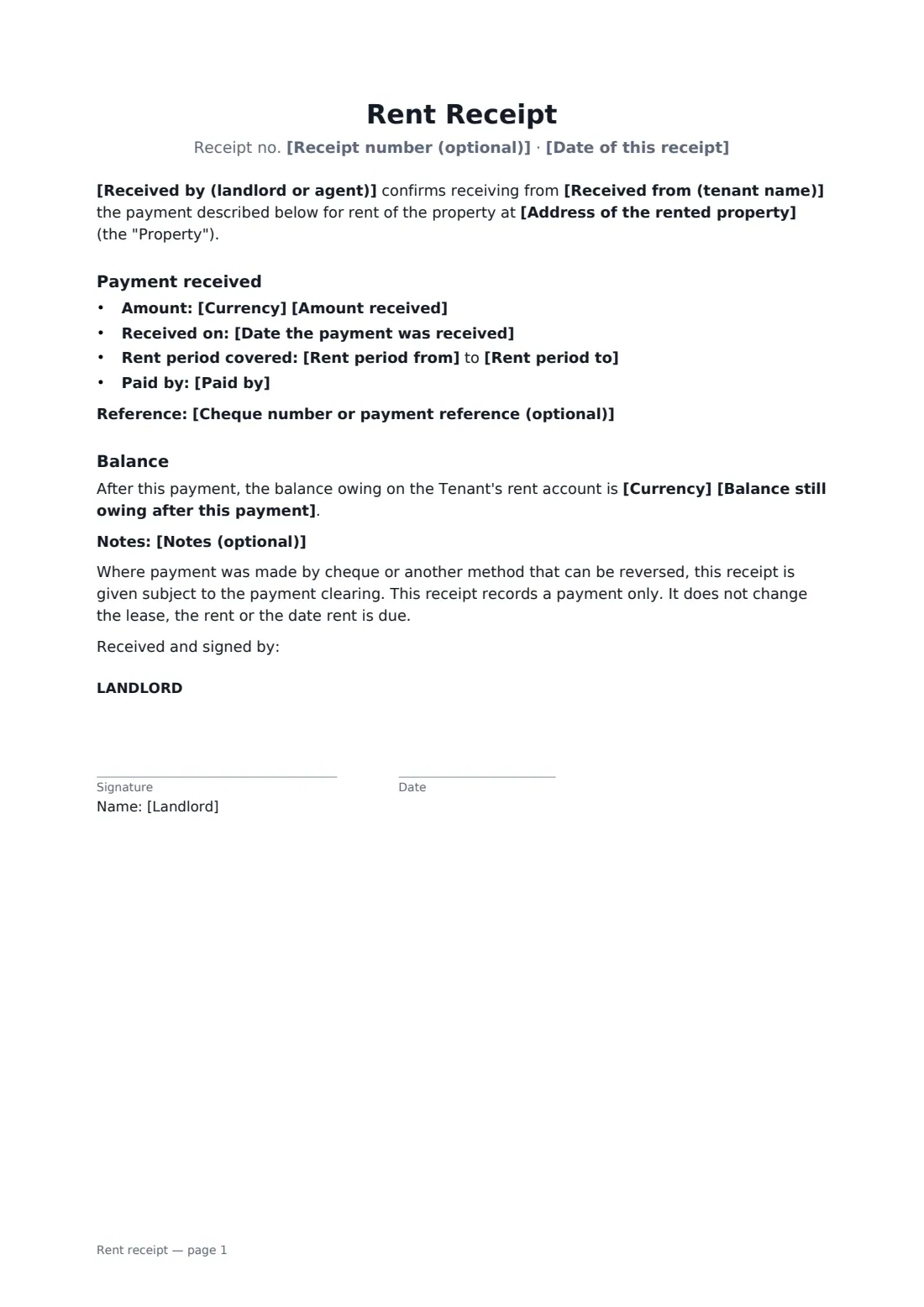 Rent receipt — page 1 of 1