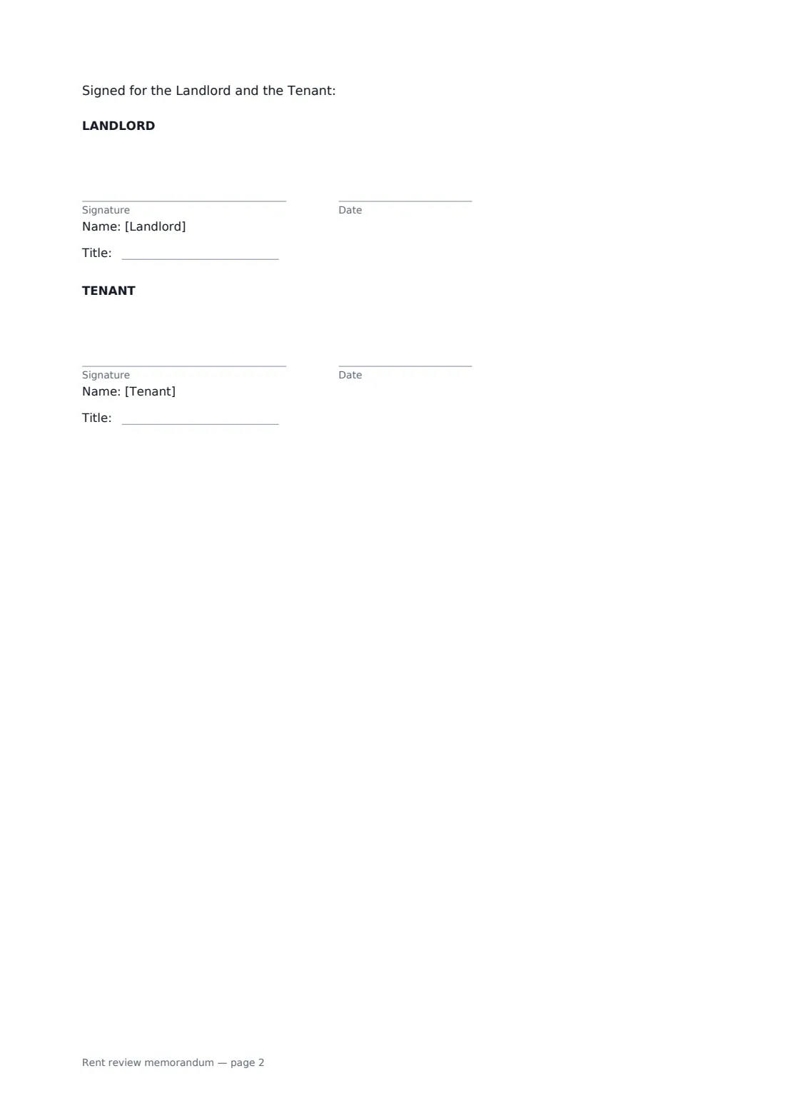 Rent review memorandum — page 2 of 2