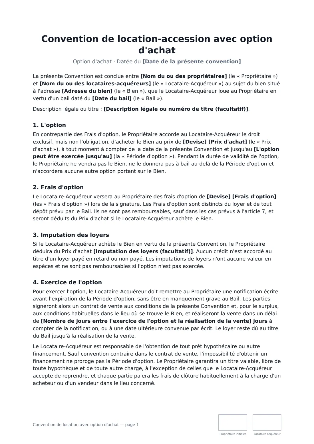 Convention de location avec option d'achat — page 1 sur 3