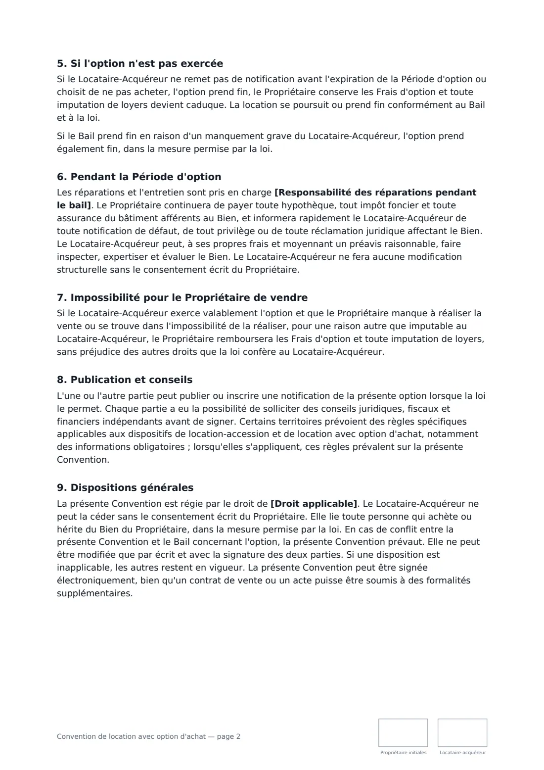 Convention de location avec option d'achat — page 2 sur 3