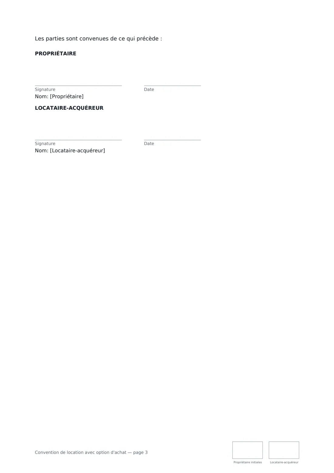 Convention de location avec option d'achat — page 3 sur 3