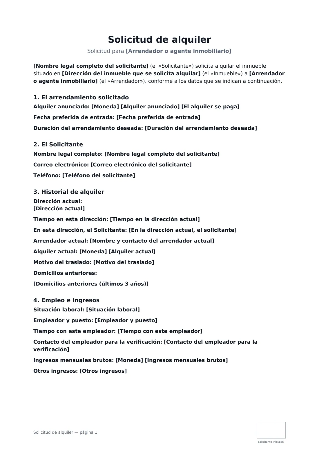Solicitud de alquiler: página 1 de 3