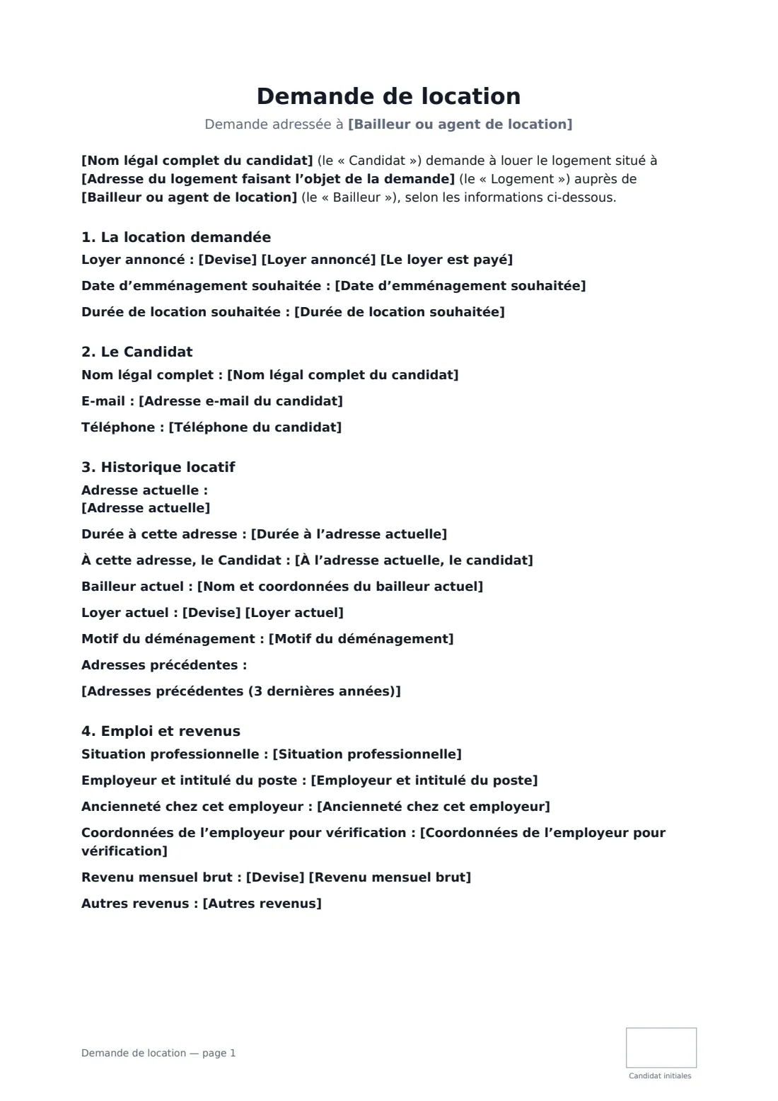 Demande de location — page 1 sur 3