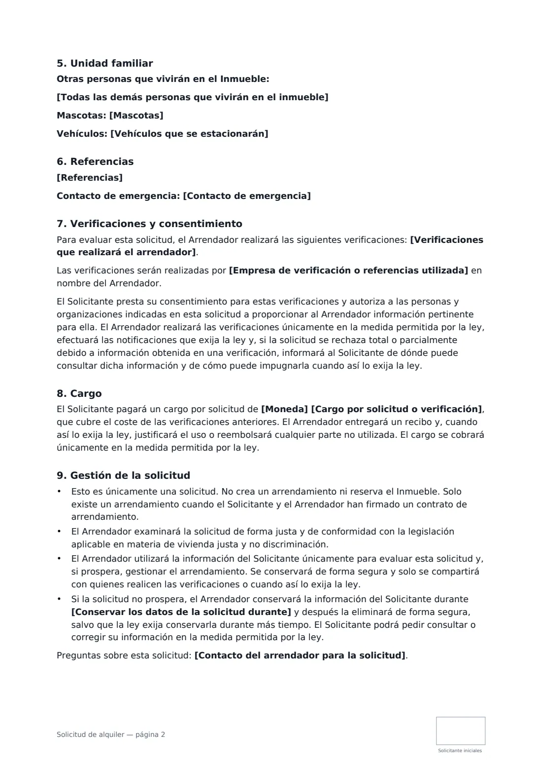 Solicitud de alquiler: página 2 de 3