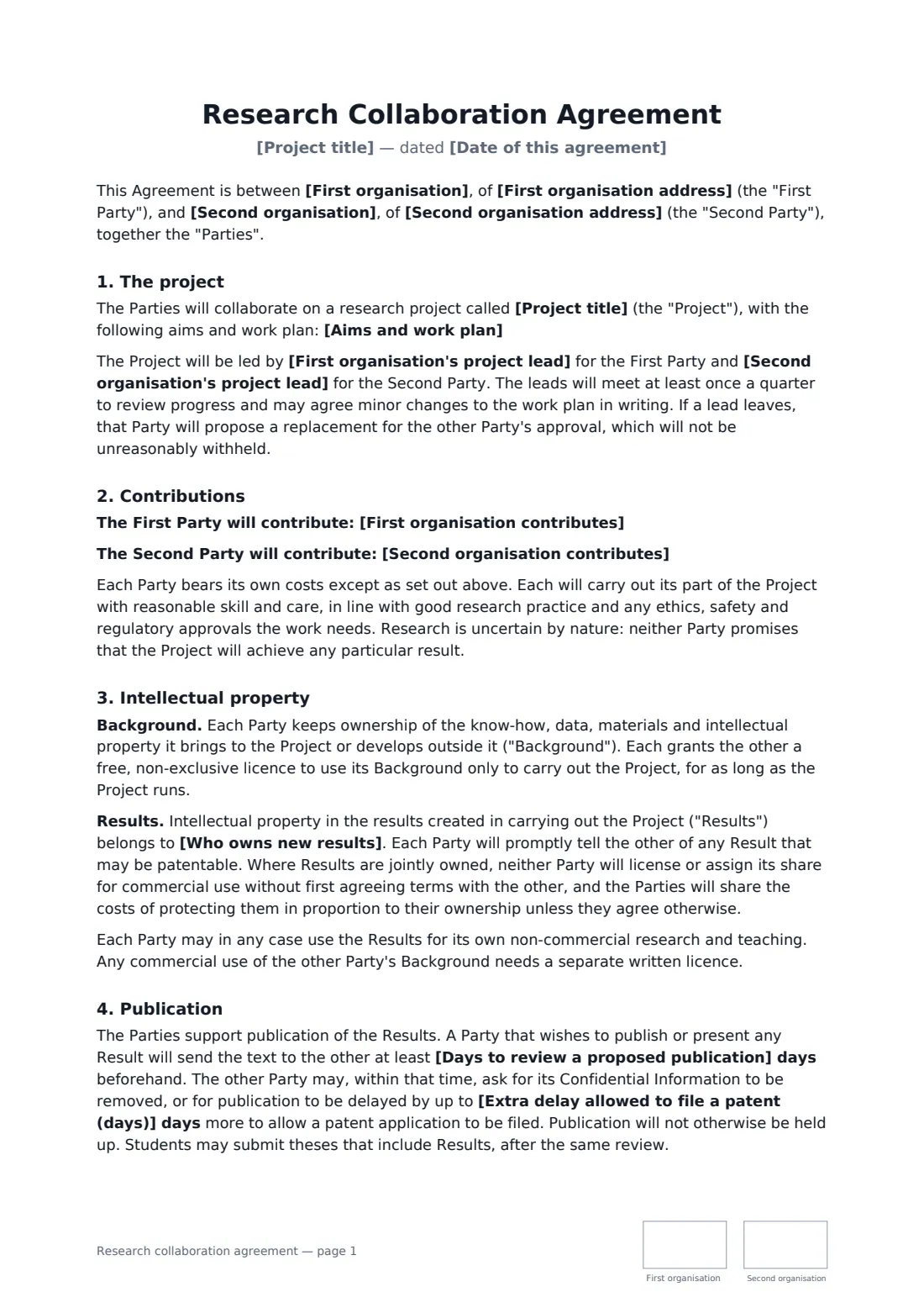 Research collaboration agreement — page 1 of 2