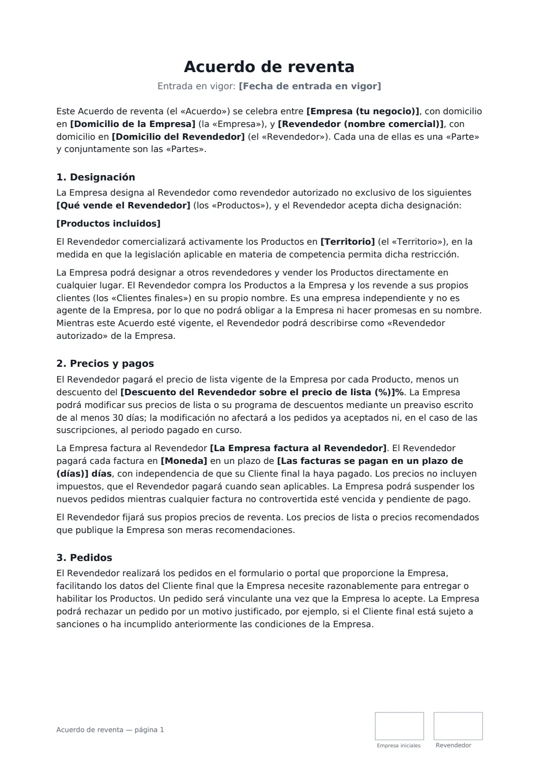 Acuerdo de reventa: página 1 de 4