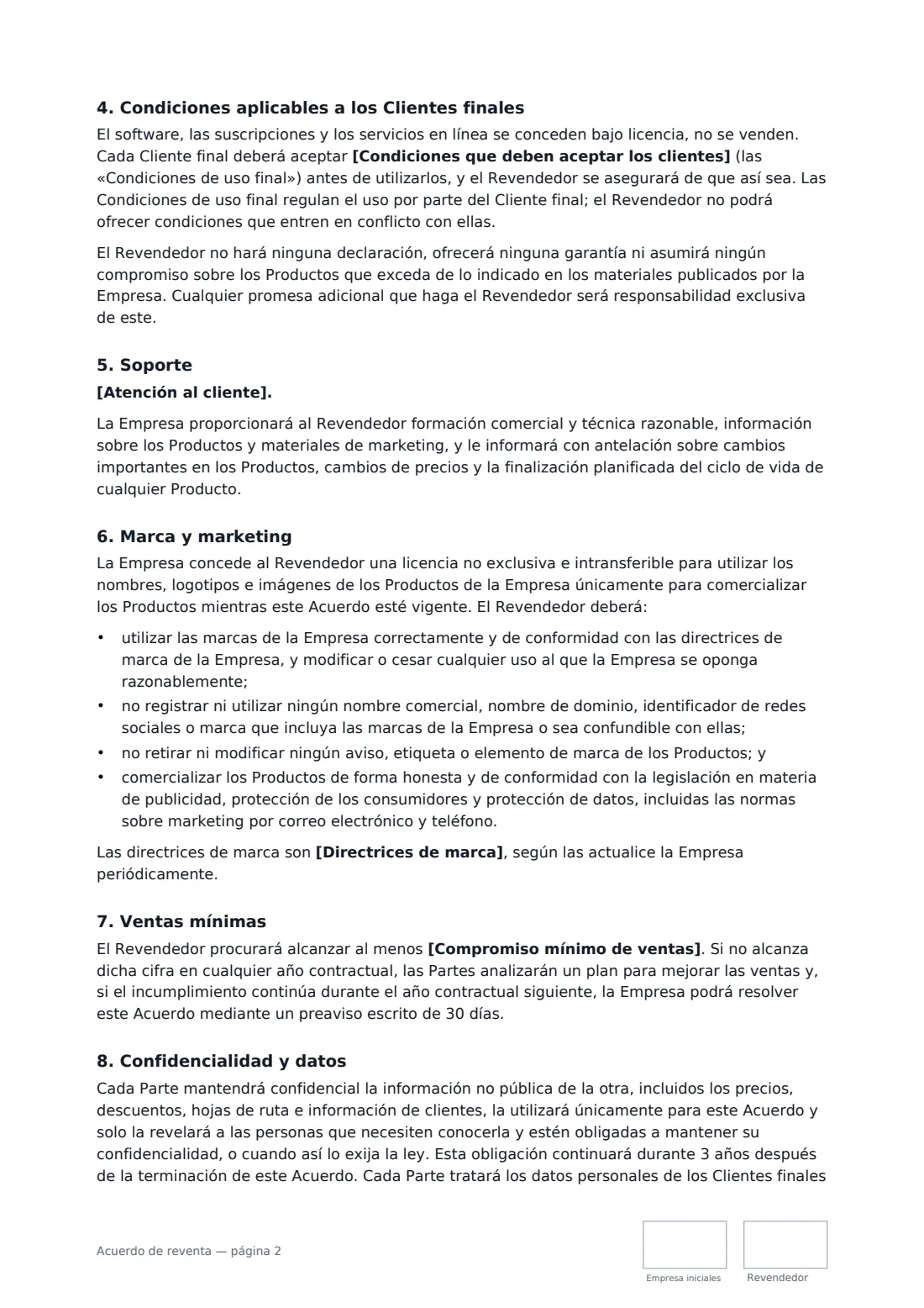 Acuerdo de reventa: página 2 de 4