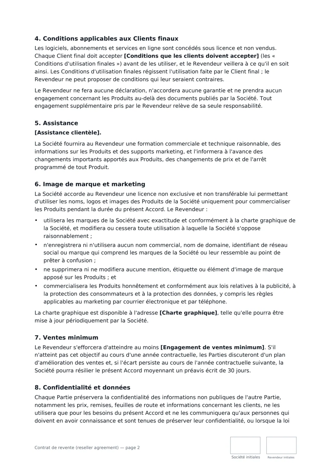 Contrat de revente (reseller agreement) — page 2 sur 4