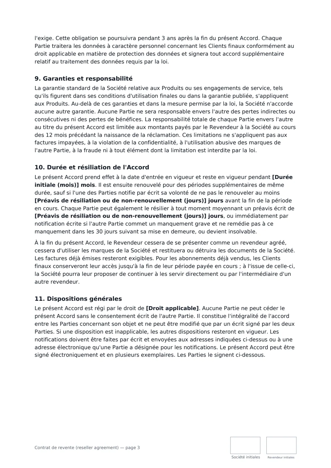 Contrat de revente (reseller agreement) — page 3 sur 4