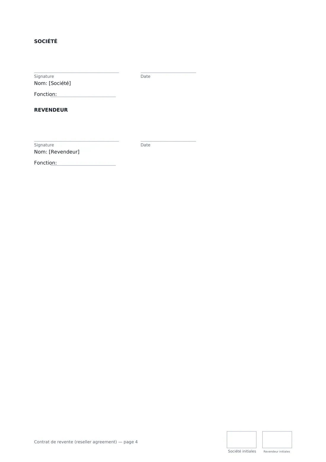 Contrat de revente (reseller agreement) — page 4 sur 4