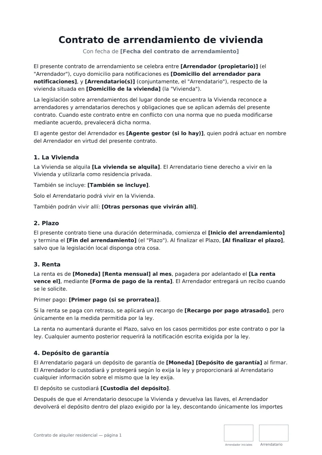 Contrato de alquiler residencial: página 1 de 4