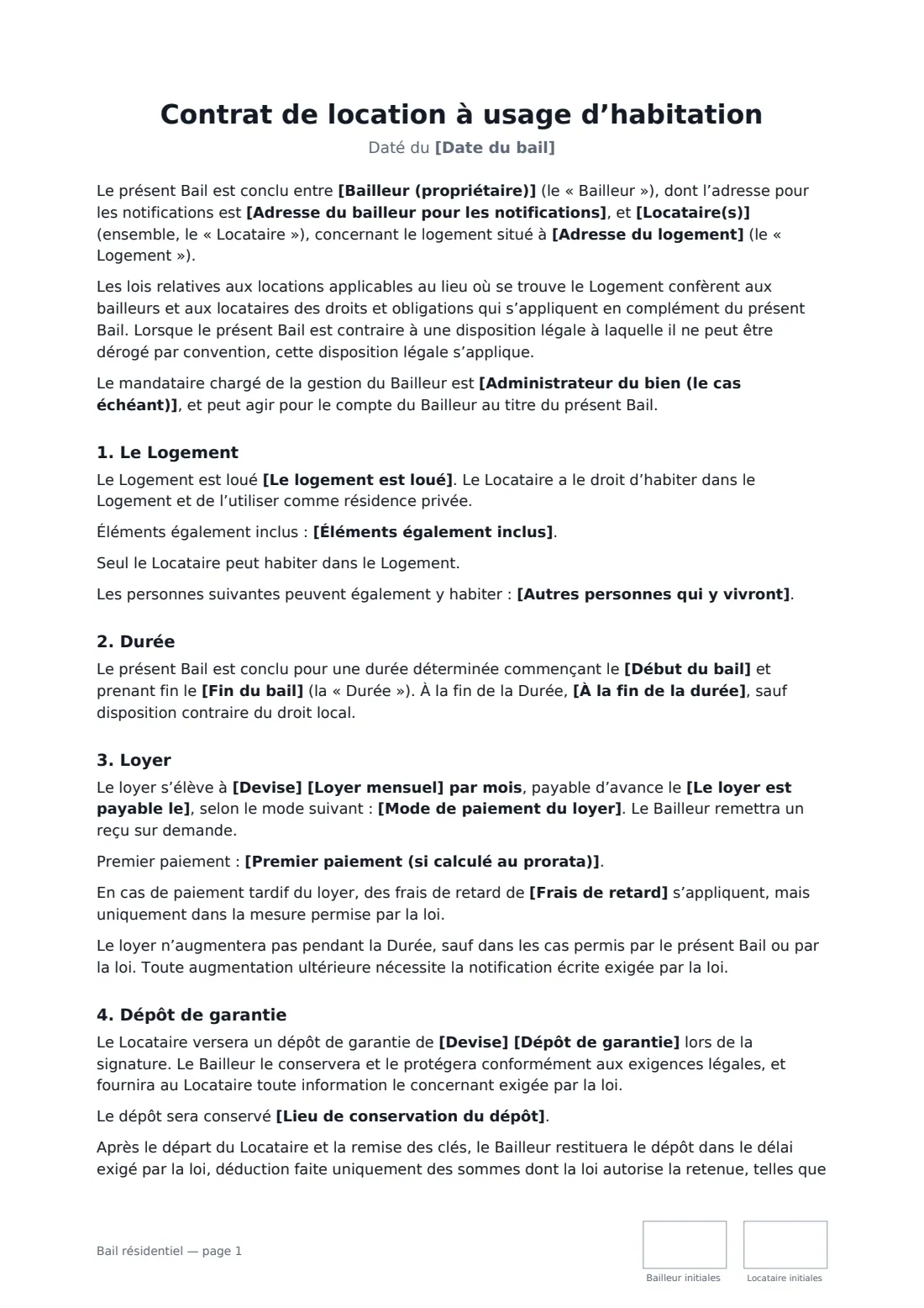 Bail résidentiel — page 1 sur 4