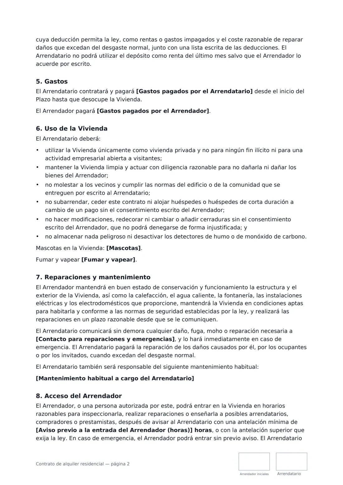 Contrato de alquiler residencial: página 2 de 4