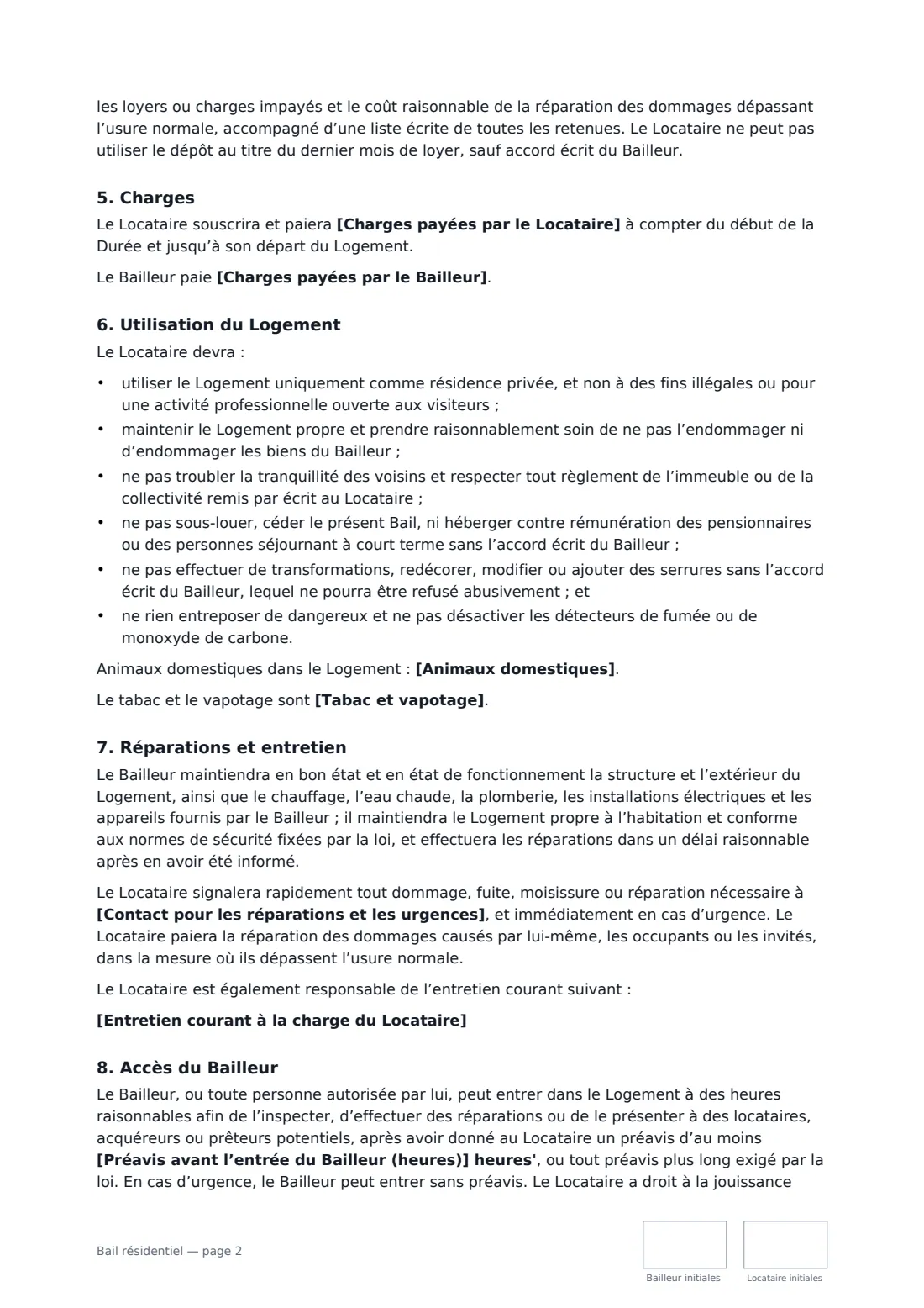 Bail résidentiel — page 2 sur 4