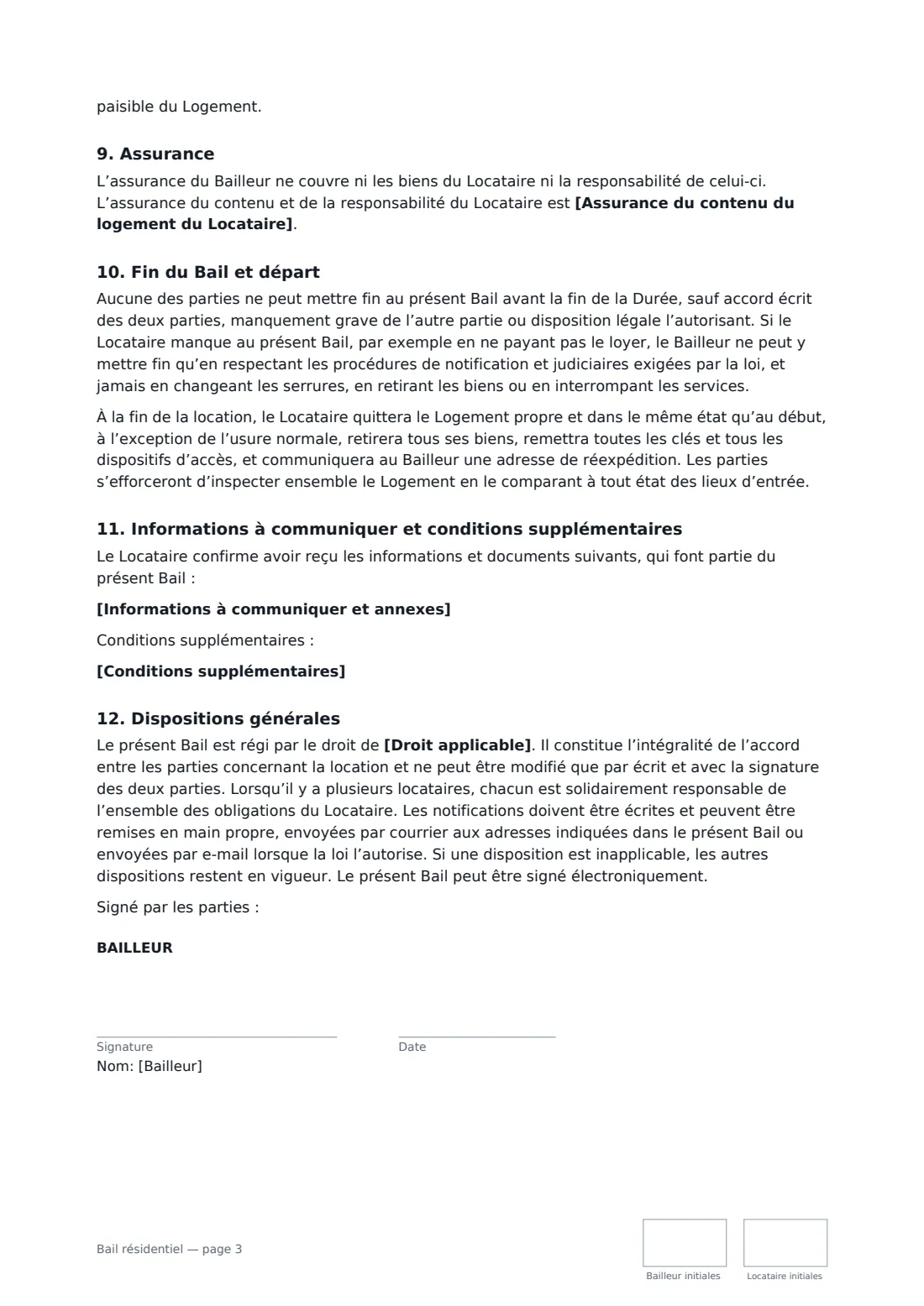 Bail résidentiel — page 3 sur 4