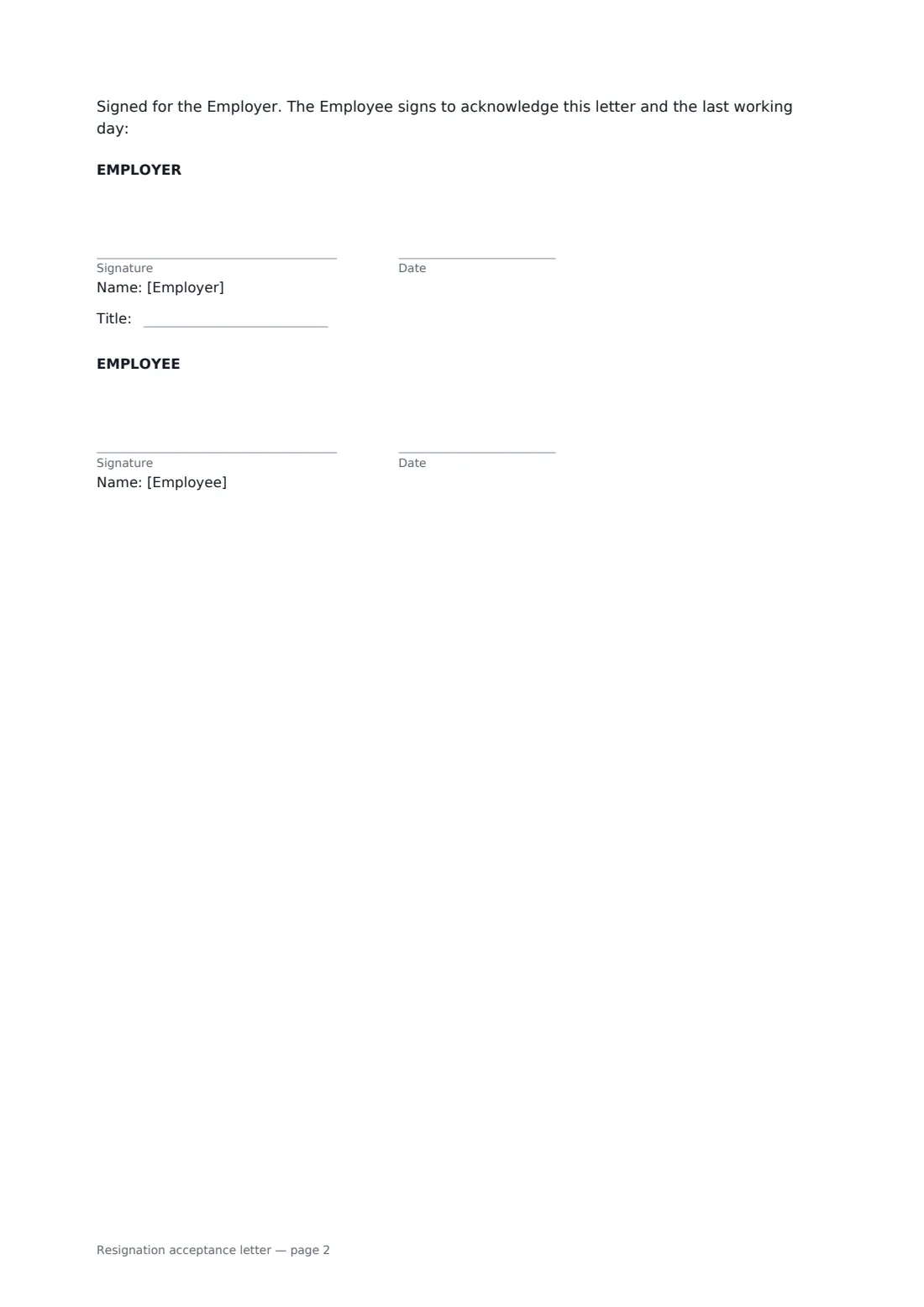 Resignation acceptance letter — page 2 of 2