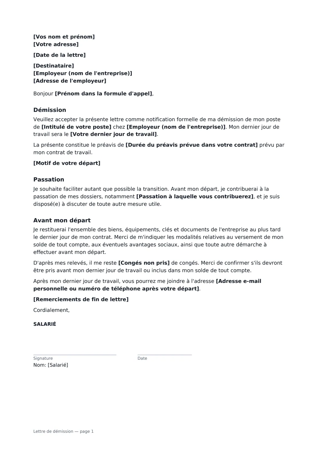 Lettre de démission — page 1 sur 2