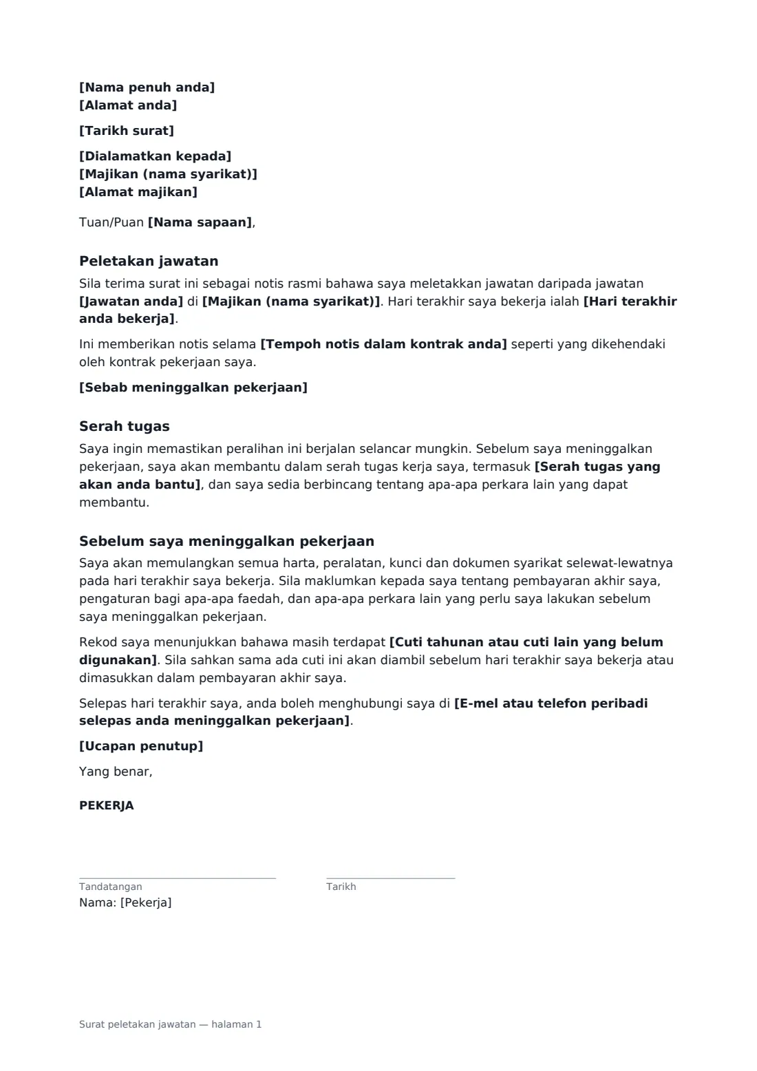 Surat peletakan jawatan — halaman 1 daripada 2