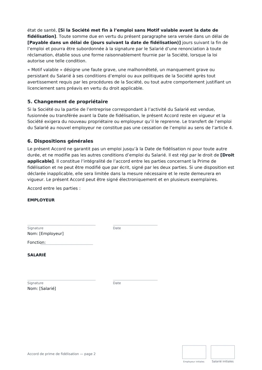 Accord de prime de fidélisation — page 2 sur 2